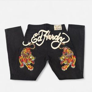 Ed Hardy Black Jeans with Vibrant Tiger Art by
